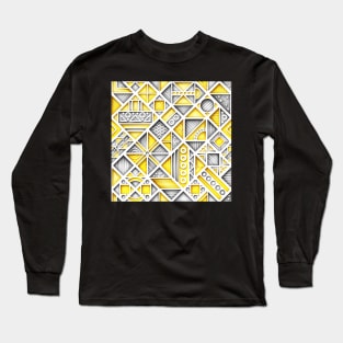 Yellow and Gray 3d Colorful Geometric Pattern, Crazy Print Long Sleeve T-Shirt